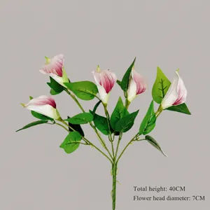 Five-head faux calla lily bouquet for home decor, 40cm tall with 5 realistic flower heads
