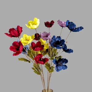 Künstliche 4-köpfige Mohnblumen in lebhaften Farben für Deko und Hochzeitsfotografie