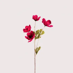 Rama de hibisco amapola artificial de 4 cabezas rosa oscuro, 90cm altura para boda decor