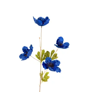 Künstliche 4-köpfige blaue Seidenmohnblume für Hochzeit und Innendekoration zu Hause
