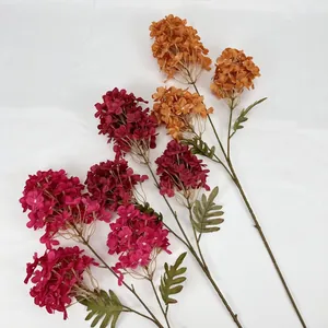Three-head artificial hydrangea in pink and orange for hotel decor and wedding layout