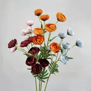 Tallo de Flor de Camelia Artificial de 7 Cabezas de Seda Ranúnculo Artificial Para Boda Fiesta Decoración del Hogar Oficina Fotografía Arreglo Floral