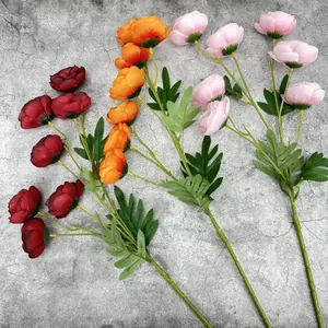 Ramo de camelias artificiales de 7 cabezas en rojo, naranja y rosa para decoración