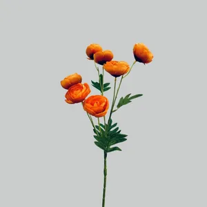 Rama de camelia artificial naranja con 7 flores para decoración de bodas y hogar moderno