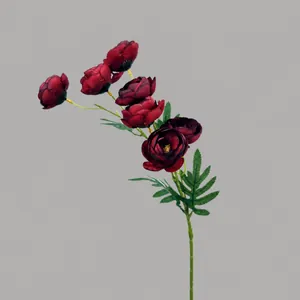 7-head dark red artificial camellia flower branch for wedding decor, height 79cm