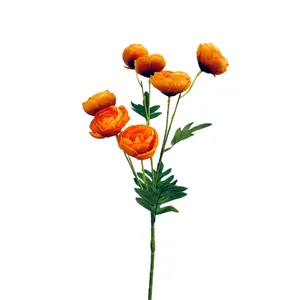 Ramo artificial de camelia naranja con flores de seda para decoración de bodas