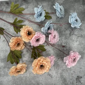 Peonías artificiales rosa pastel, azul y champán para decoración de bodas