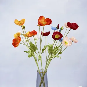 Papavero Artificiale 4 Teste Tessuto Satinato Papavero Gambo Lunga Fioccatura Fiore Di Simulazione Per Arredamento Vaso Da Matrimonio