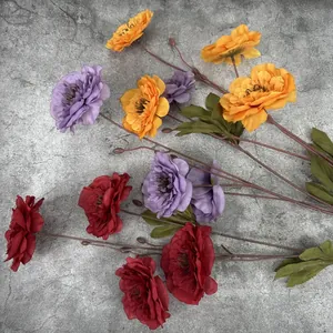 Flores de peonía artificiales de seda con 4 cabezas para decoración de bodas y hogares