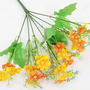Artificial 28-head dancing orchid bouquet in yellow and orange for home wedding decor