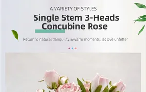 Close-up of light pink artificial Austin rose branch with three silk flower heads
