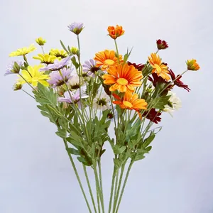 Artificial multicolor daisies with vibrant petals and green stems for home decor