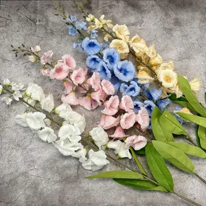 Artificial delphinium silk flowers in white pink blue and yellow for home wedding decor