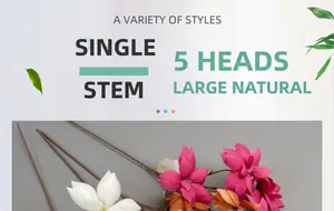 Detailed view of artificial magnolia branch with five lifelike multi-color flower heads