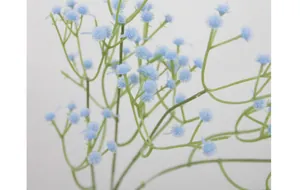 Close-up of light blue artificial baby's breath flowers with detailed small petals