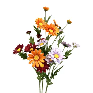 Artificial 6-head daisy bouquet in orange, purple and red for wedding table decoration