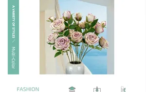 Champagne purple silk roses in a ceramic vase on a coastal windowsill setting