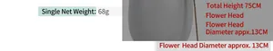 Detailed size chart for the artificial flower bouquet showing height and flower diameter
