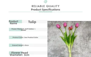 Detailed size specifications for 45cm artificial tulip with soft rubber petals