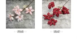Detailed comparison of pink and red faux magnolia flower bouquets with realistic texture