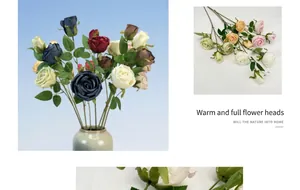 Detail of Austin silk roses with vibrant flower heads and long stems for home decor
