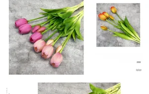 Detailed close-up of realistic artificial tulip bouquets with vibrant colorful flower heads