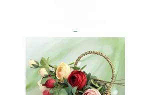 Detail of colorful silk artificial roses in a woven basket for home floral decoration