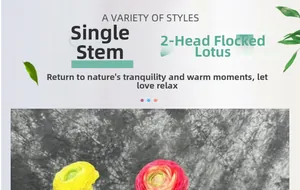 Macro detail of flocked 2-head faux ranunculus flower with realistic soft texture