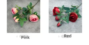 Close-up of four-head silk Empress roses in pink and red tones for home decoration
