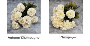 Detail of 13-head artificial carnation bouquets in autumn champagne and champagne tones