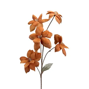 Artificial 5-head magnolia bouquet in caramel orange for home and wedding decor