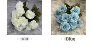 Detail comparison of 13-head artificial carnation bouquets in cream and blue shades