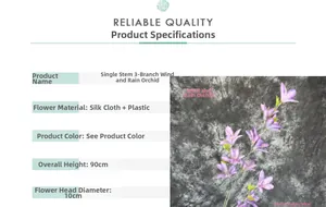 Detail of single-stem 90cm purple rain lily artificial flower made of silk and plastic