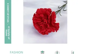 Top-down macro view of a single red artificial velvet carnation on white fabric