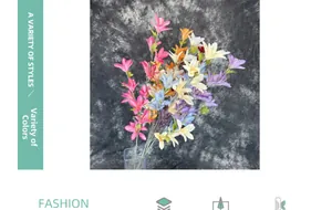 Detailed view of colorful silk lily flowers with long stems and realistic petals
