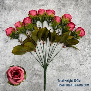 Artificial 10-head vintage pink silk rose bouquet 40cm for home and wedding decor