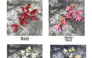 Detailed grid view showing silk rain lilies in red, rose, white, and champagne colors