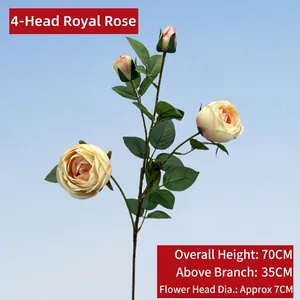 70cm Artificial Champagne Silk Rose with 4 Flower Heads for Wedding Home Decor