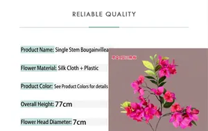 Detail view showing 77cm artificial bougainvillea with silk petals and plastic branch