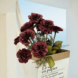 Artificial Carnation Bouquet Multiple Heads Satin Cloth Flower Bundle For Home Hotel Wedding Decor Real Touch Fake Floral