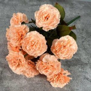 Champagne artificial carnation bouquet with 13 lifelike flower heads and green foliage