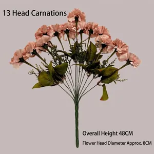 Pink carnation artificial bouquet with 13 heads, height 48cm and 8cm flower diameter