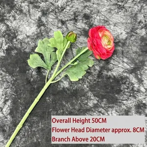 Pink artificial Ranunculus flower spray 50cm tall for elegant home decor and photography