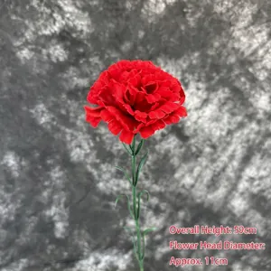 Red velvet carnation artificial flower for home decor with 59cm stem and 11cm head