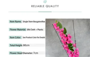 Detail showing 80cm tall artificial silk bougainvillea with 7cm dark pink flower heads