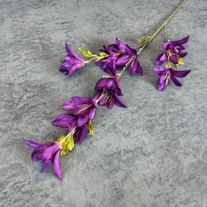 Artificial purple rain lily silk flower with lifelike green stem for home decor