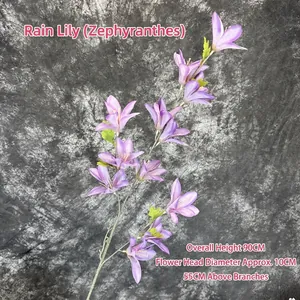 90cm purple artificial Zephyranthes flower with green leaves for home wedding decor