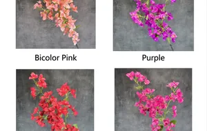 Detail view of artificial bougainvillea silk flowers in bicolor pink and purple shades