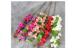 Close-up of vibrant artificial Bougainvillea silk flowers in multiple colors