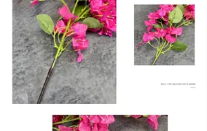 Close-up of artificial bougainvillea silk petals and green leaves for home decoration
